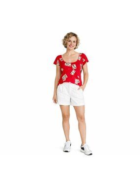 2/$30 New Collectif Red Playing Card Cat Size 2 Peplum Top Cute & Unique Design